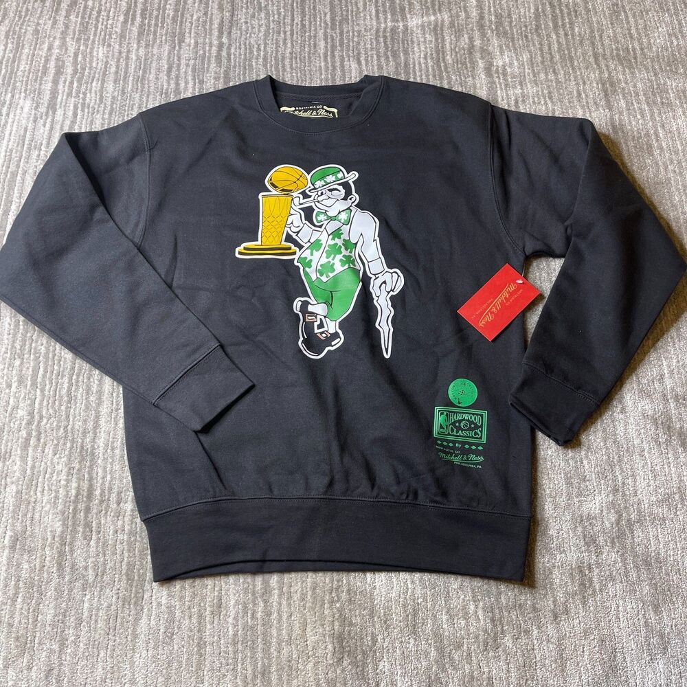 Boston Celtics Sweater Mens Medium Black 2024 NBA Champions Lucky Mitchell Ness